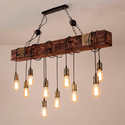 Wexb Chandelier Wooden Beam Edison Bulb Rustic Farmhouse