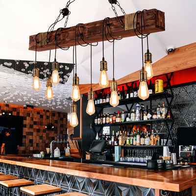 Wexb Chandelier Wooden Beam Edison Bulb Rustic Farmhouse