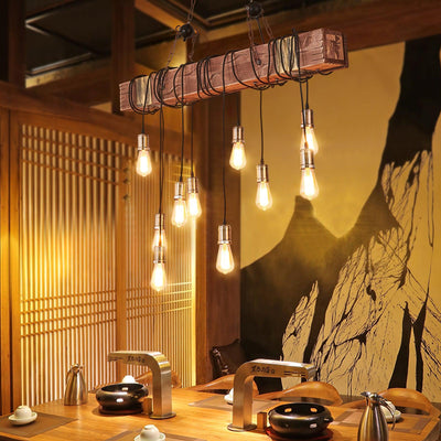 Wexb Chandelier Wooden Beam Edison Bulb Rustic Farmhouse