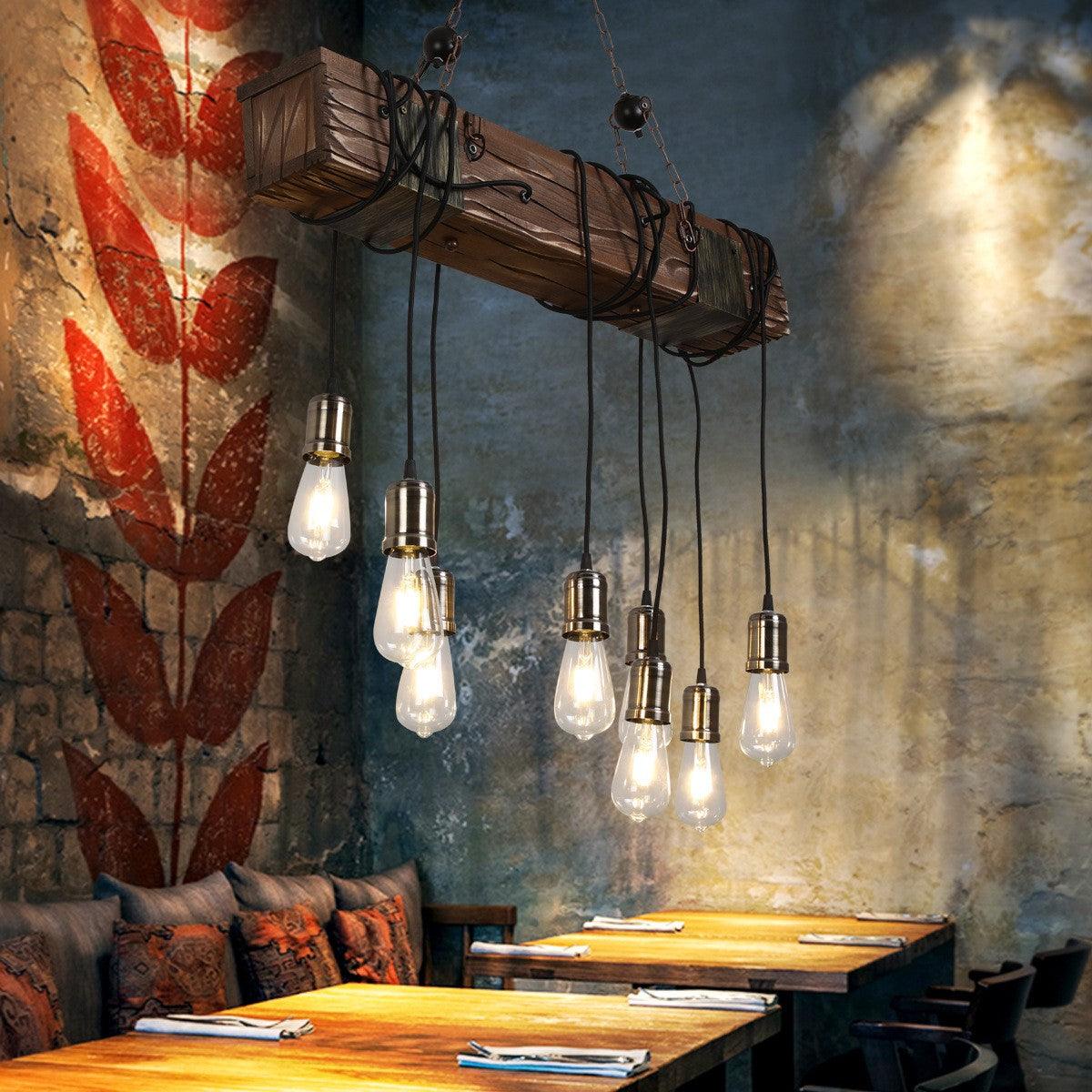 Wexb Chandelier Wooden Beam Edison Bulb Rustic Farmhouse