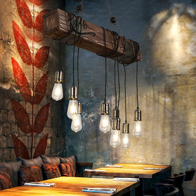 Wexb Chandelier Wooden Beam Edison Bulb Rustic Farmhouse