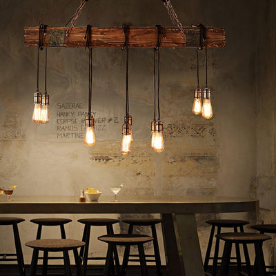 Wexb Chandelier Wooden Beam Edison Bulb Rustic Farmhouse