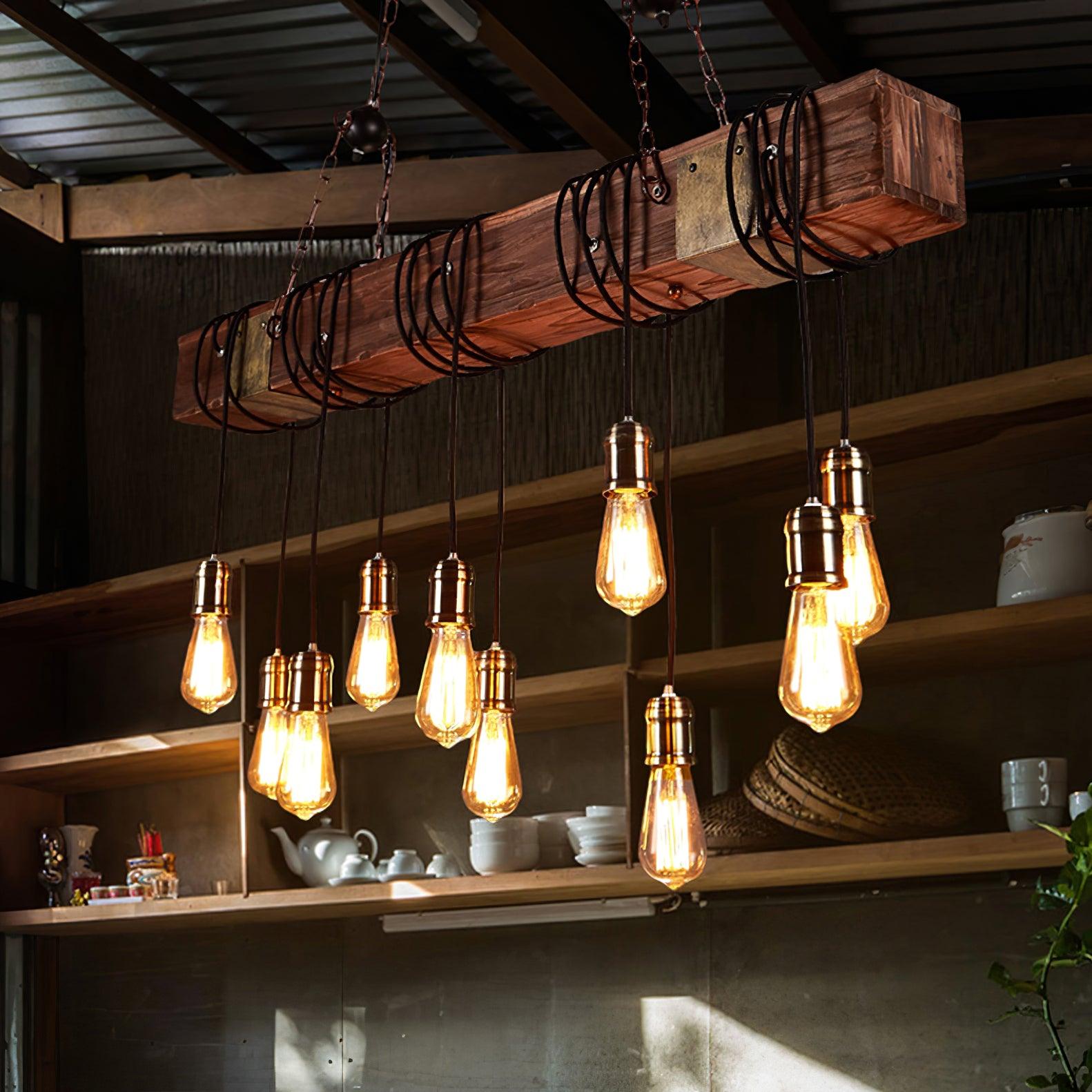 Wexb Chandelier Wooden Beam Edison Bulb Rustic Farmhouse