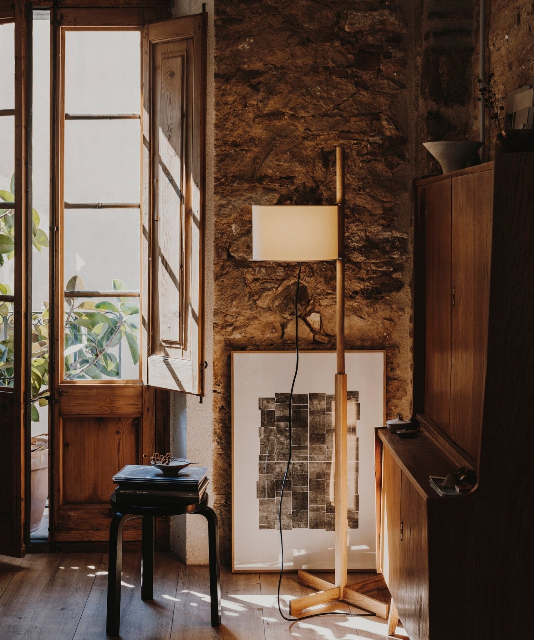 Jex Wood Fabric Floor Lamp