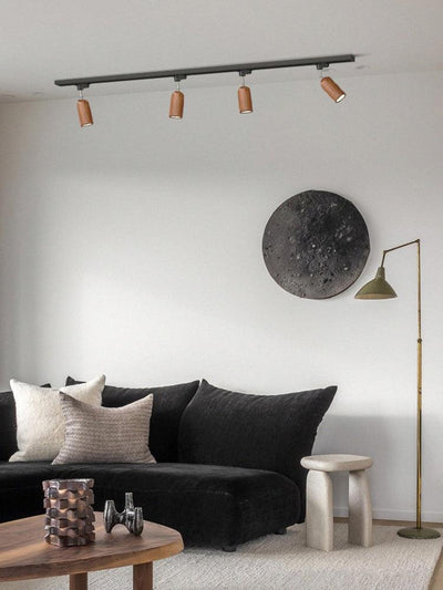 Elviian Ceiling Lamp Wood Track Adjustable Heads