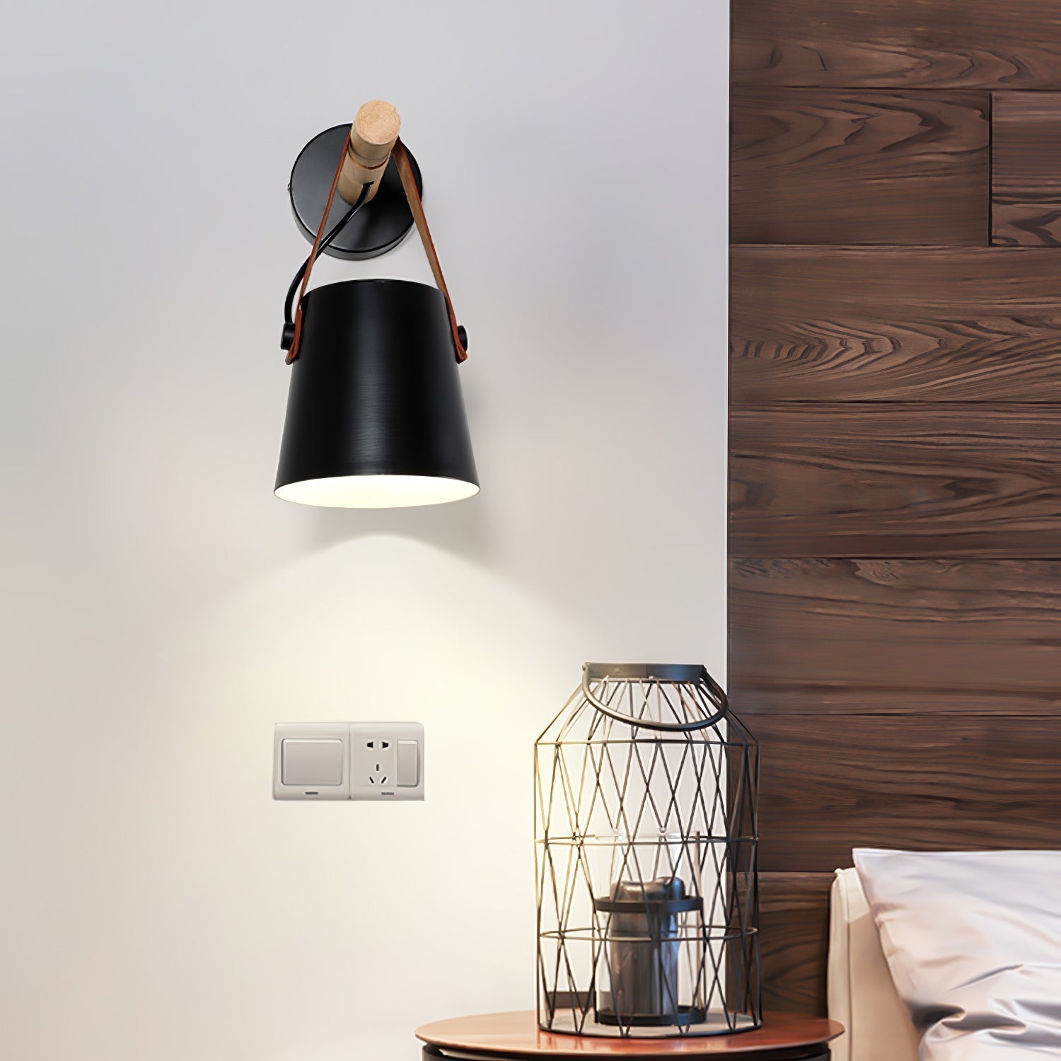 Virixon Wood Leather Wall Lamp