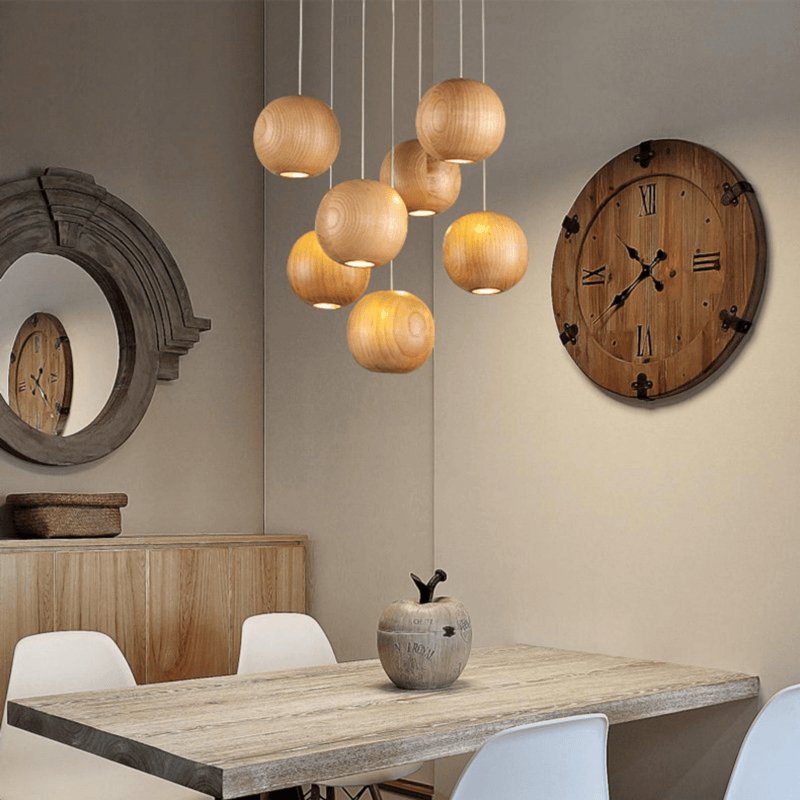 Vixor Nordic Orb Sphere Cluster Wooden Pendant Light
