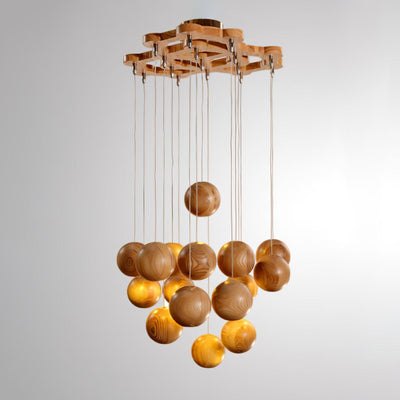 Vixor Nordic Orb Sphere Cluster Wooden Pendant Light