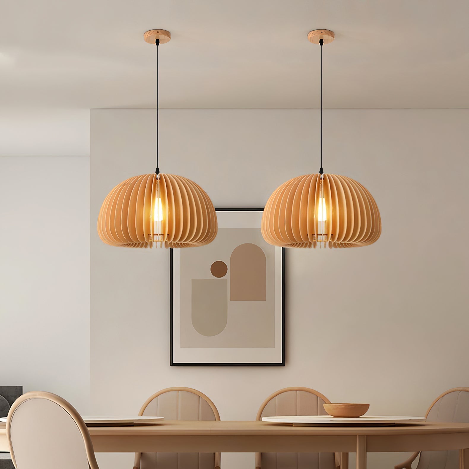 Doren Pendant Lamp Wood Pumpkin Dome Nordic