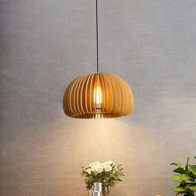 Doren Pendant Lamp Wood Pumpkin Dome Nordic