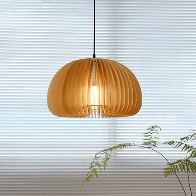 Doren Pendant Lamp Wood Pumpkin Dome Nordic