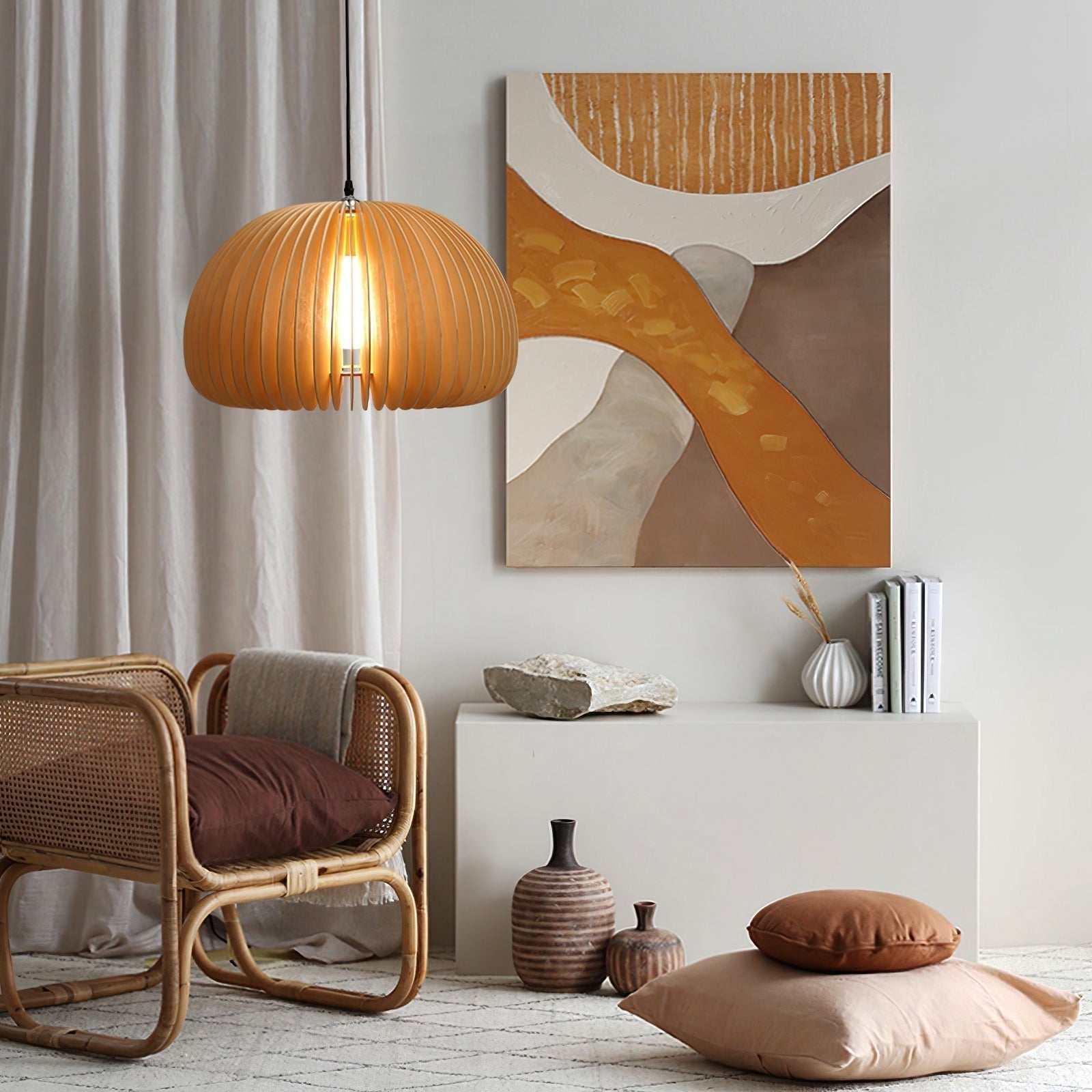 Doren Pendant Lamp Wood Pumpkin Dome Nordic