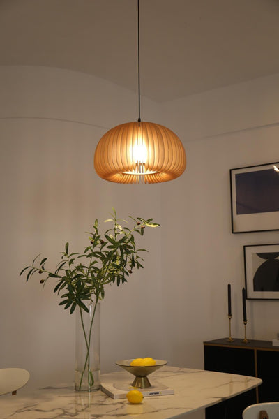 Doren Pendant Lamp Wood Pumpkin Dome Nordic