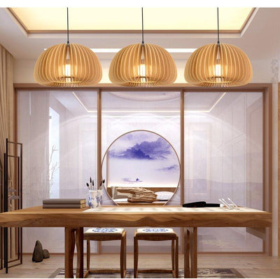 Doren Pendant Lamp Wood Pumpkin Dome Nordic