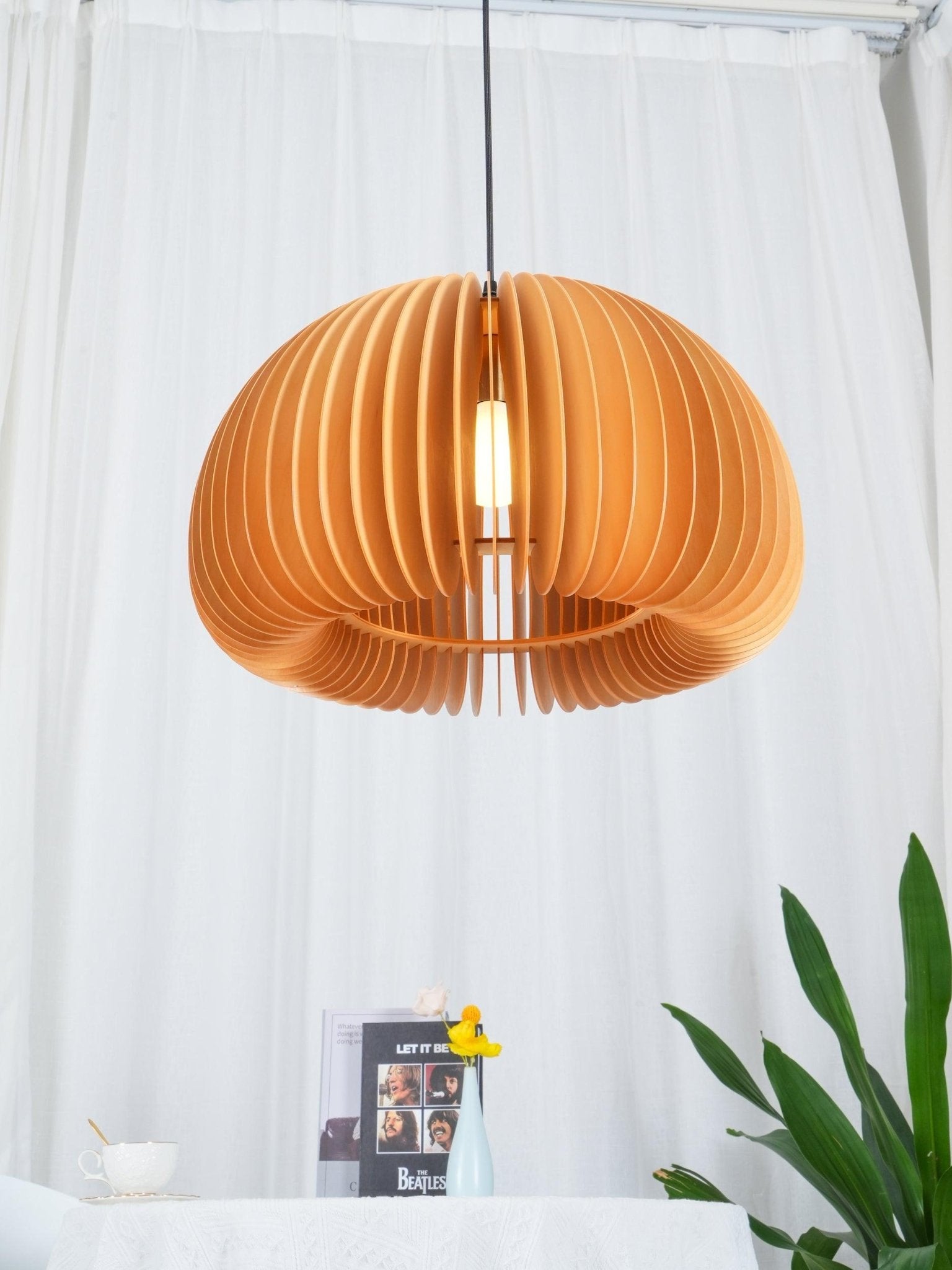 Doren Pendant Lamp Wood Pumpkin Dome Nordic
