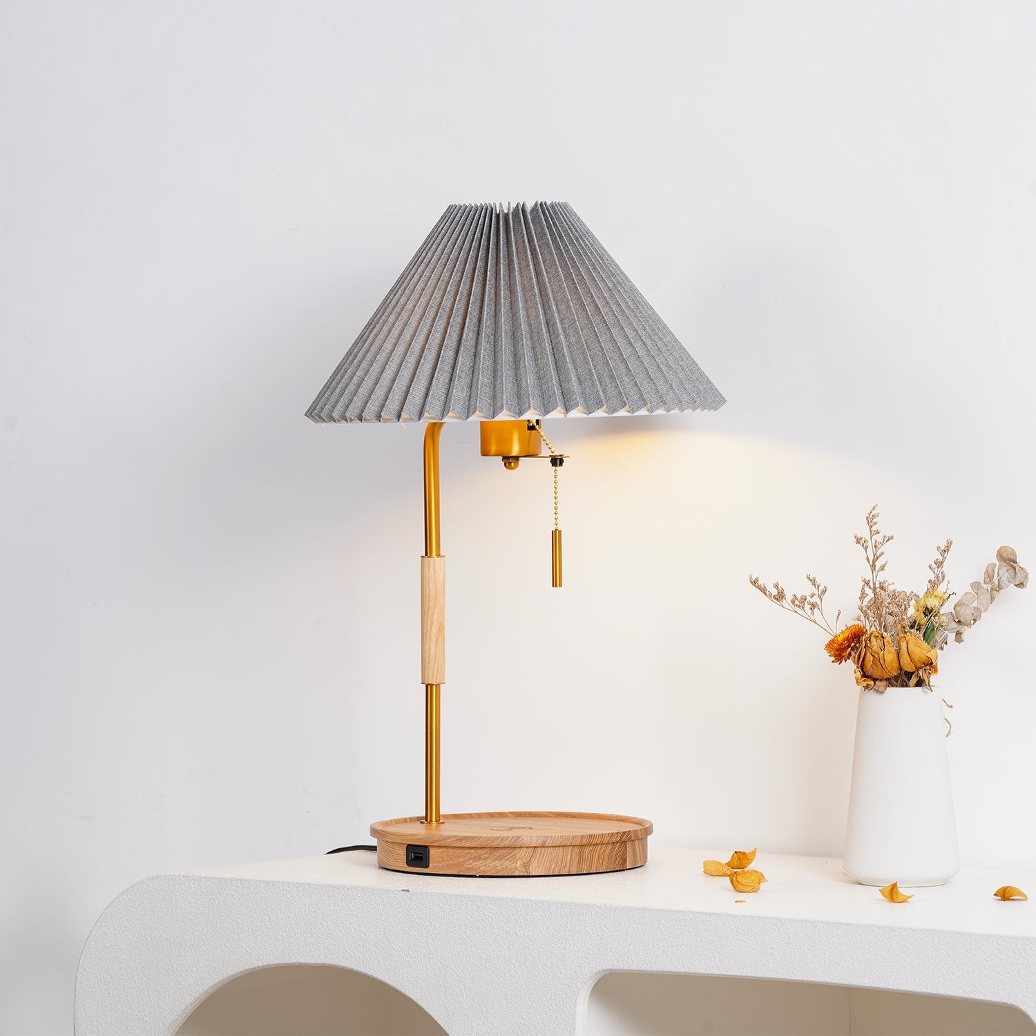 Sylivette Brim Retro Pleated Wood Table Lamp