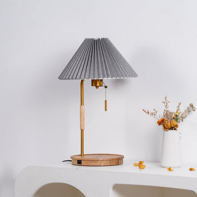 Sylivette Brim Retro Pleated Wood Table Lamp