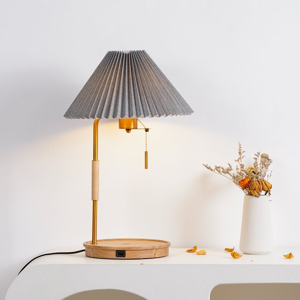 Sylivette Brim Retro Pleated Wood Table Lamp