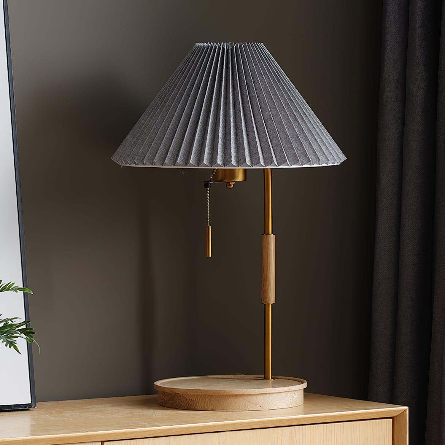Sylivette Brim Retro Pleated Wood Table Lamp