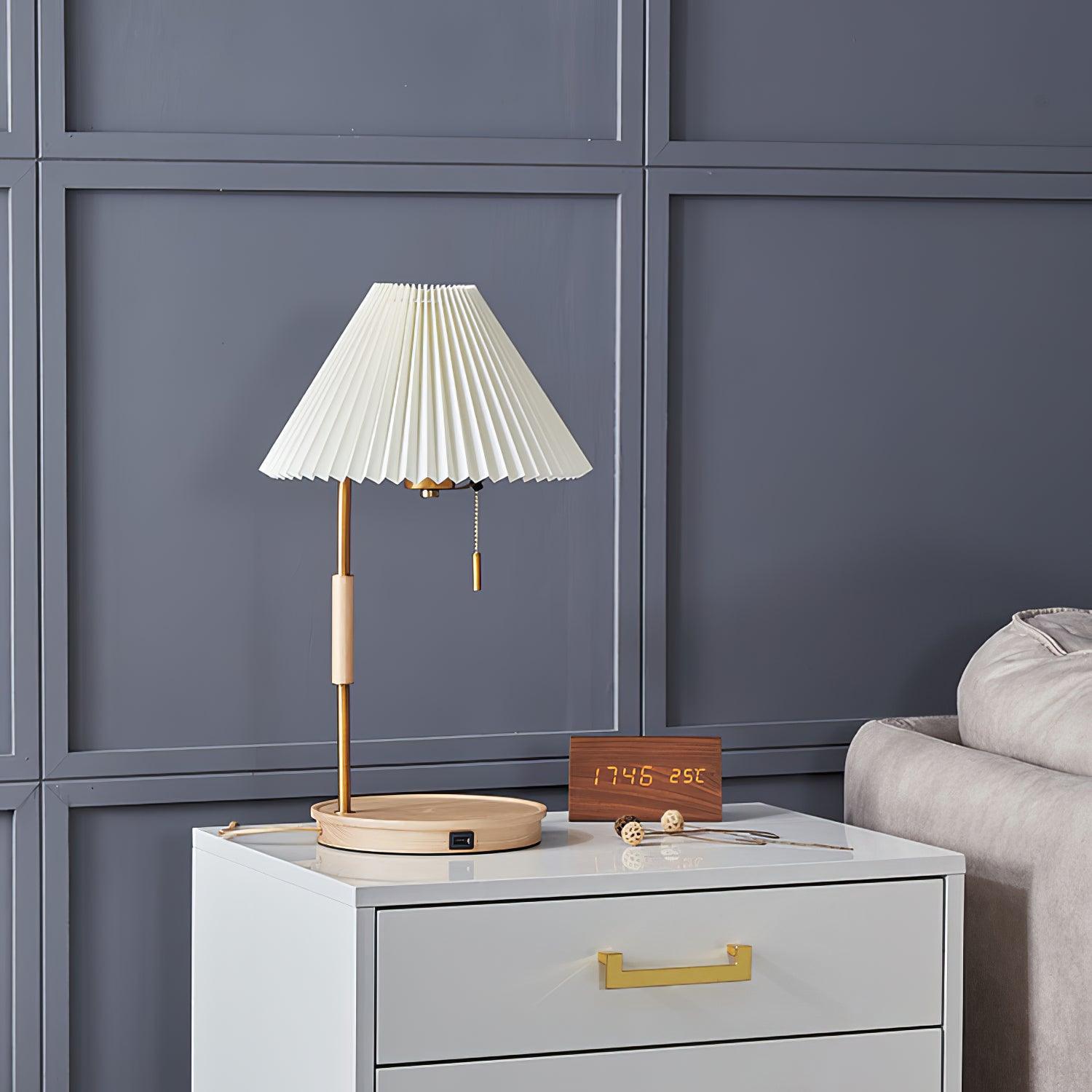 Sylivette Brim Retro Pleated Wood Table Lamp