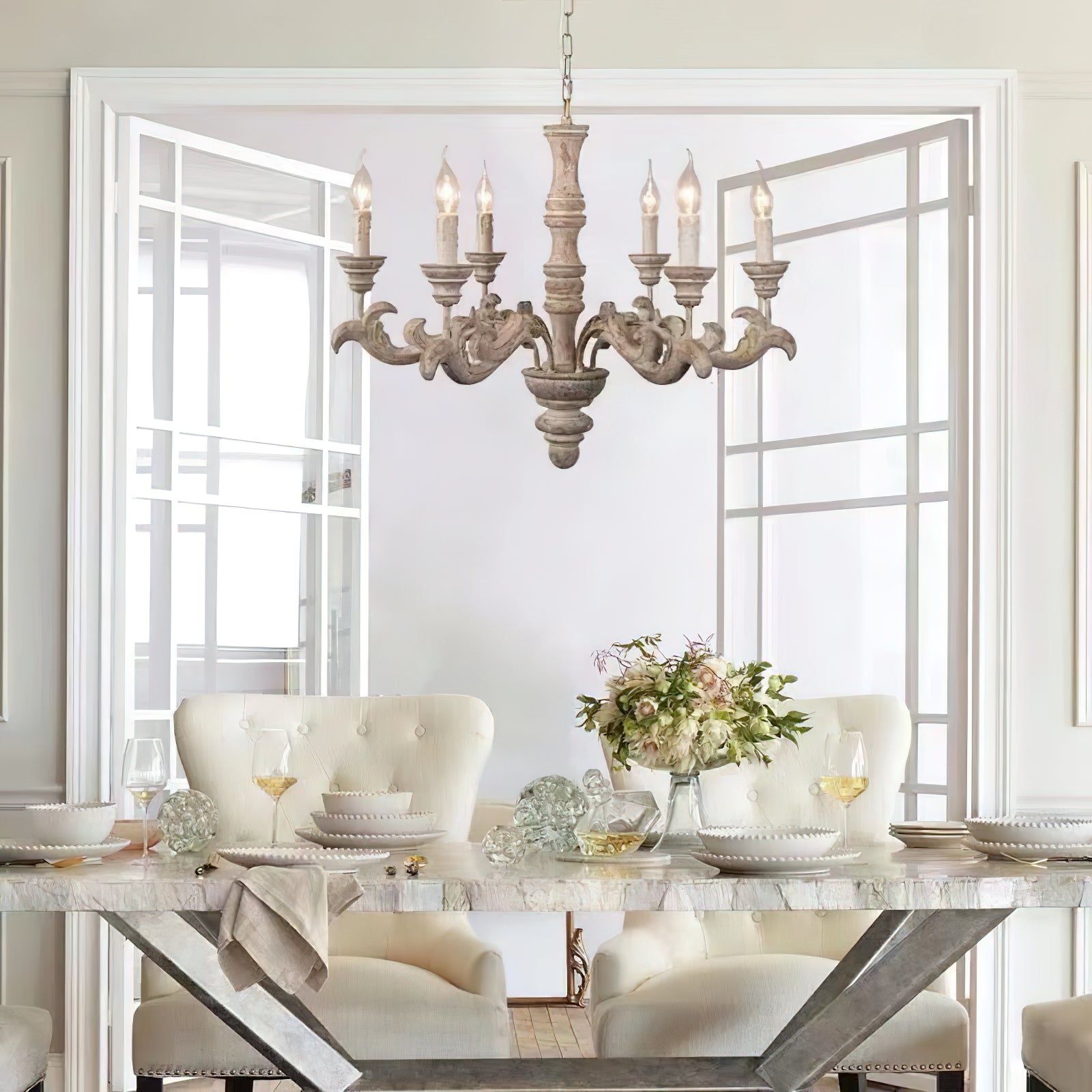 Vovynan Luxury Roman Column Wooden Chandelier - Neutral Decor