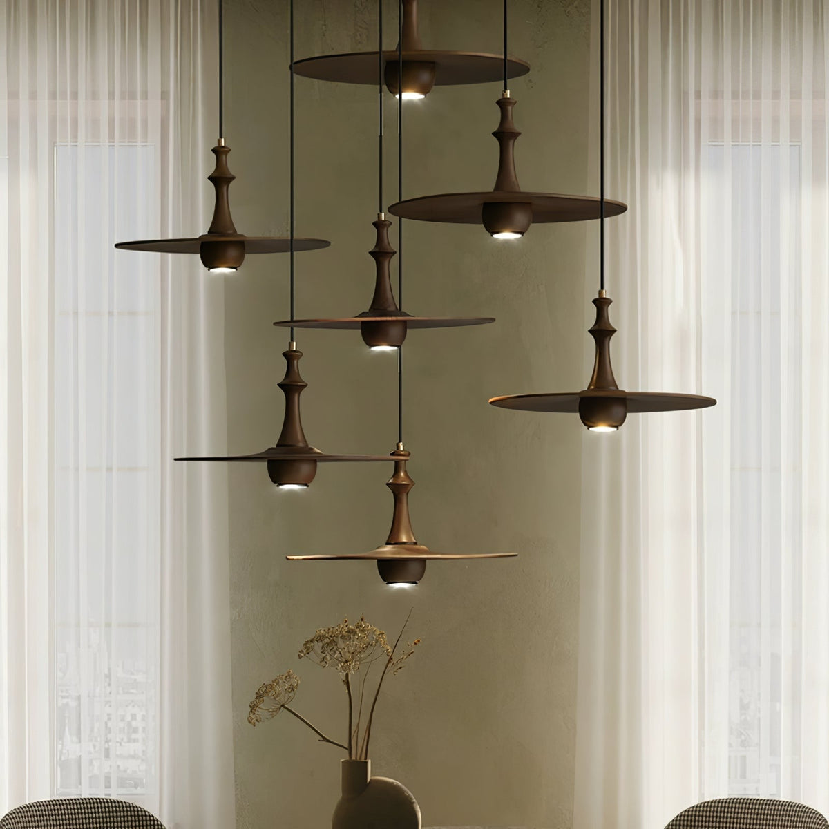 Spindle Wooden Spin Pendant Light
