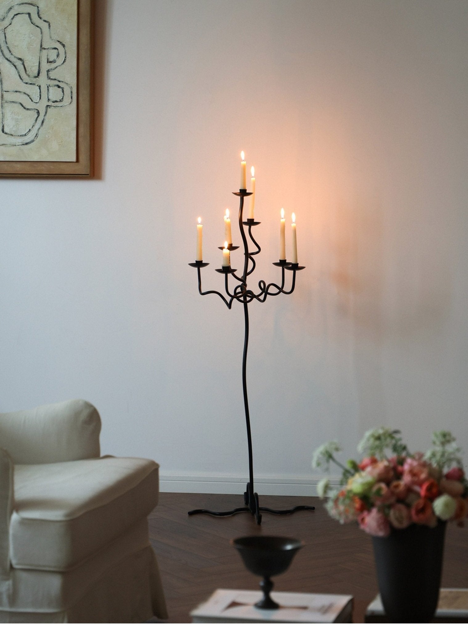 Hand Forged Iron Floor Candelabra