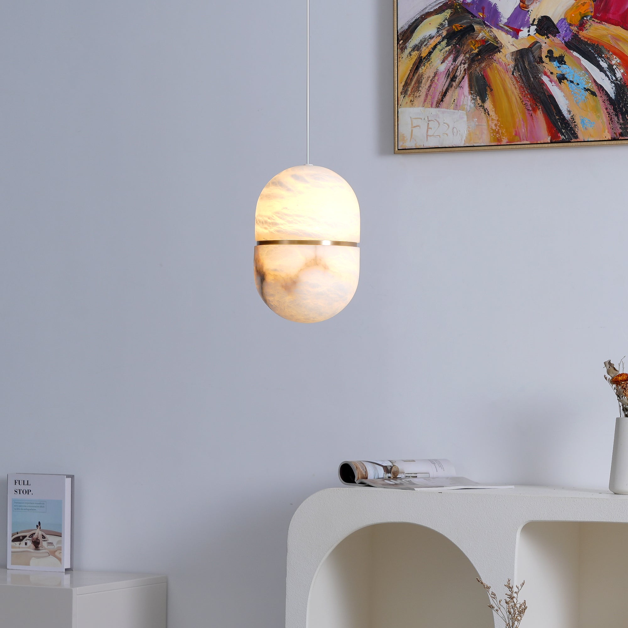 Satatr Alabaster Pendant Light Capsule-shaped
