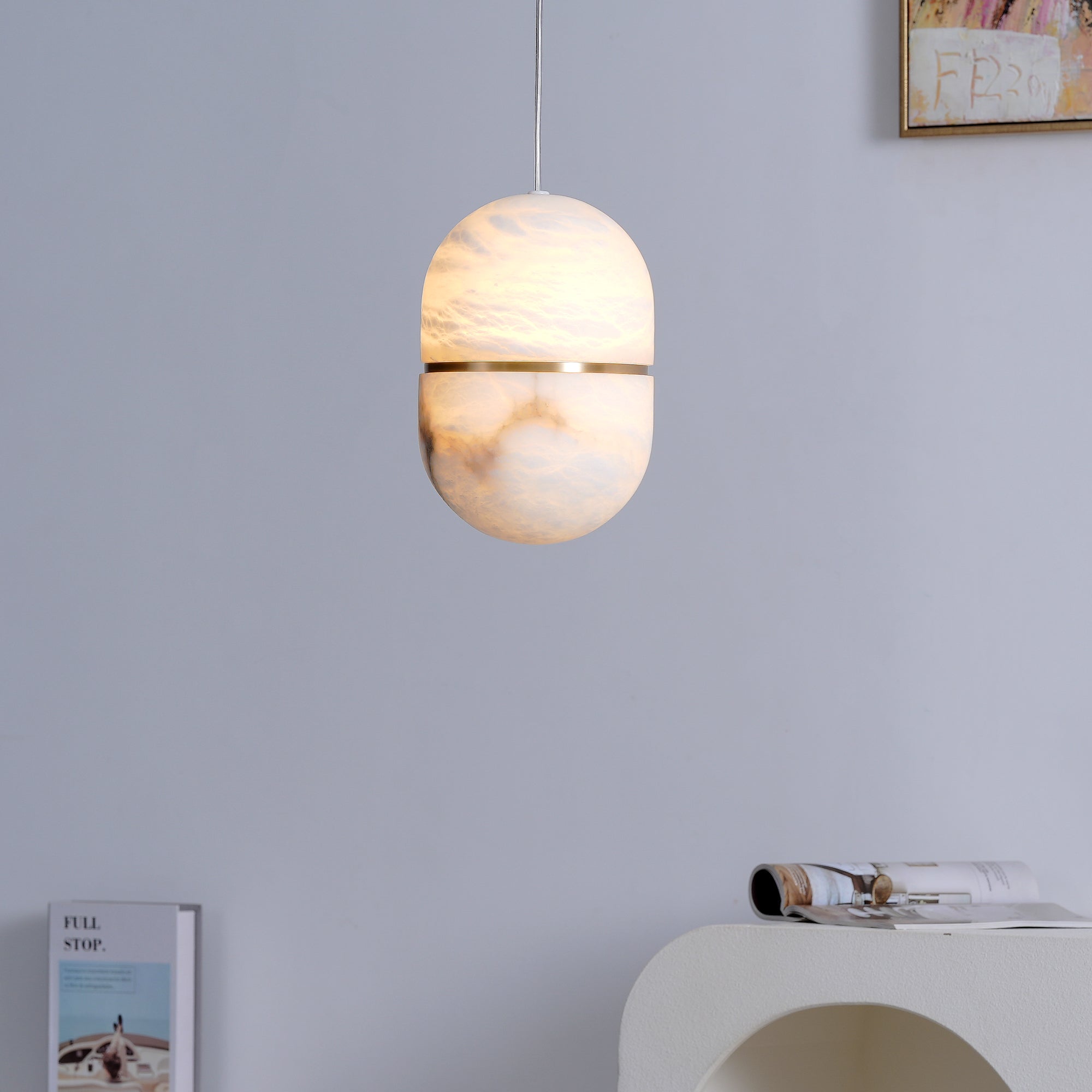 Satatr Alabaster Pendant Light Capsule-shaped
