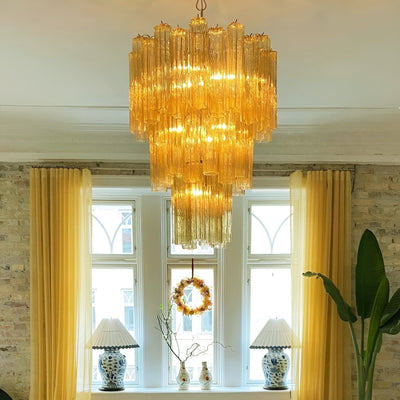 Eireraria Chandelier Yellow Glass Tube Tiered Warm