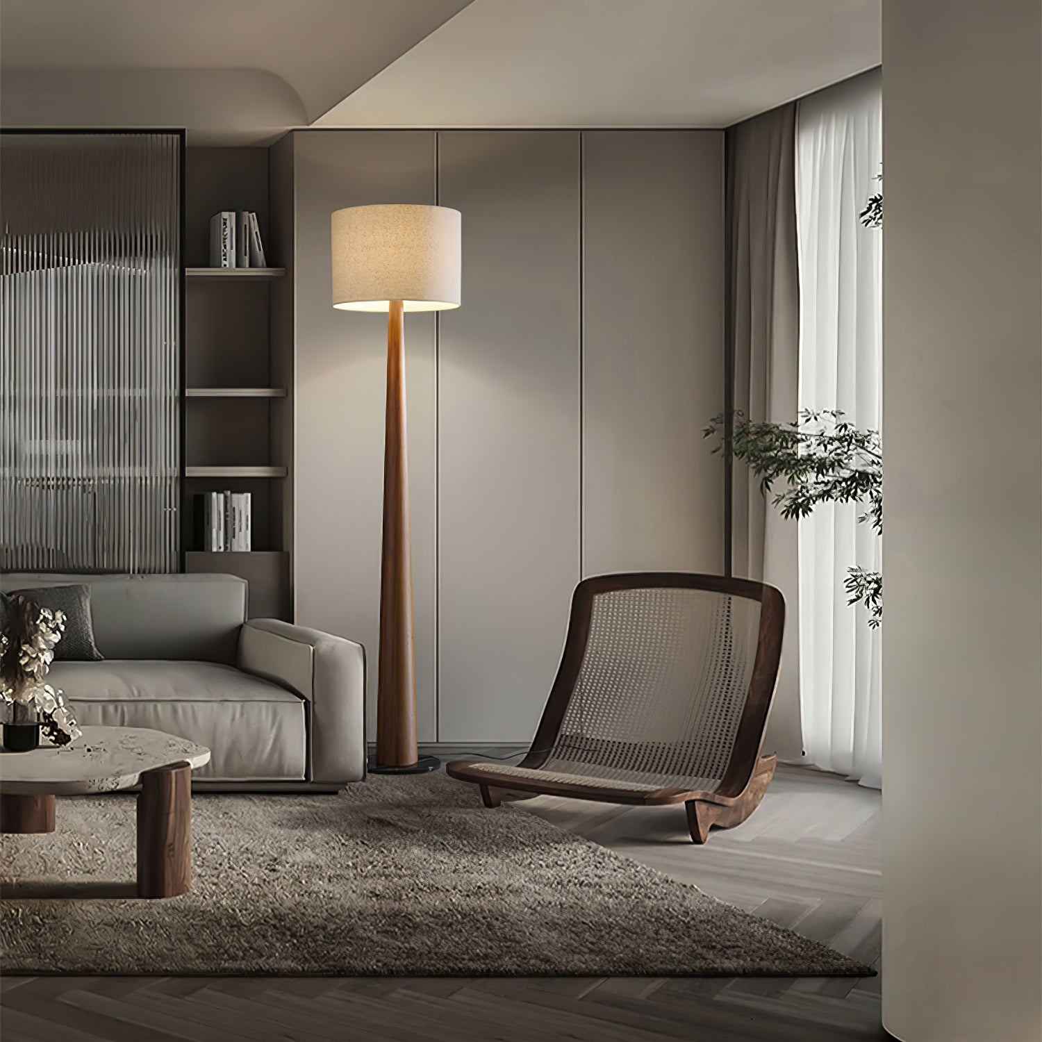 Ersilir Cylindrical Wood Floor Lamp