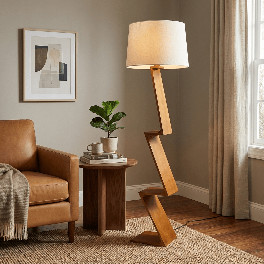 Zigzag Solid Wood Floor Lamp