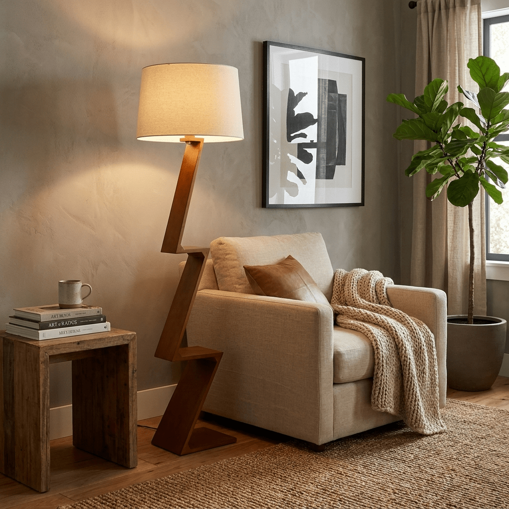 Zigzag Solid Wood Floor Lamp