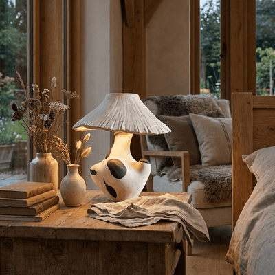 Pebble-Inlay Sculptural Plaster Table Lamp