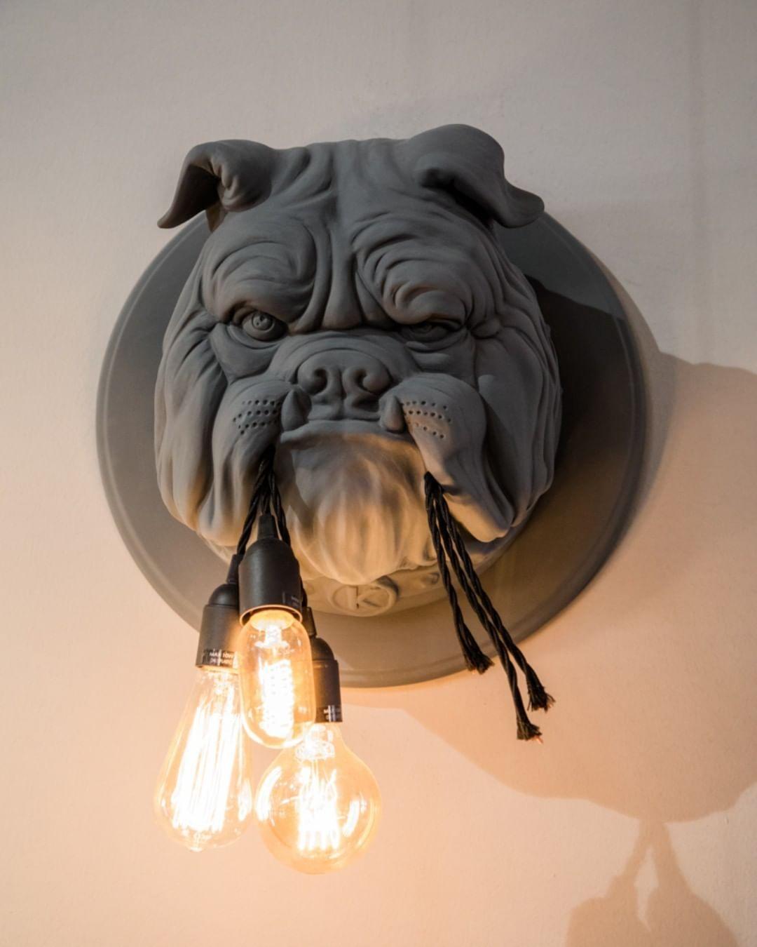 Umeri Wall Lamp Bulldog Sculpture Whimsical