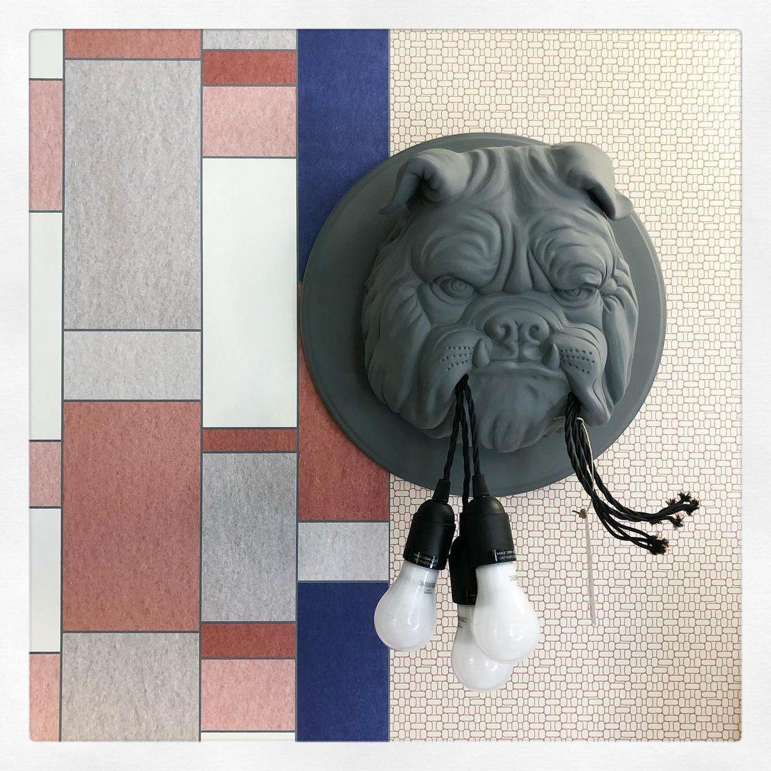 Umeri Wall Lamp Bulldog Sculpture Whimsical