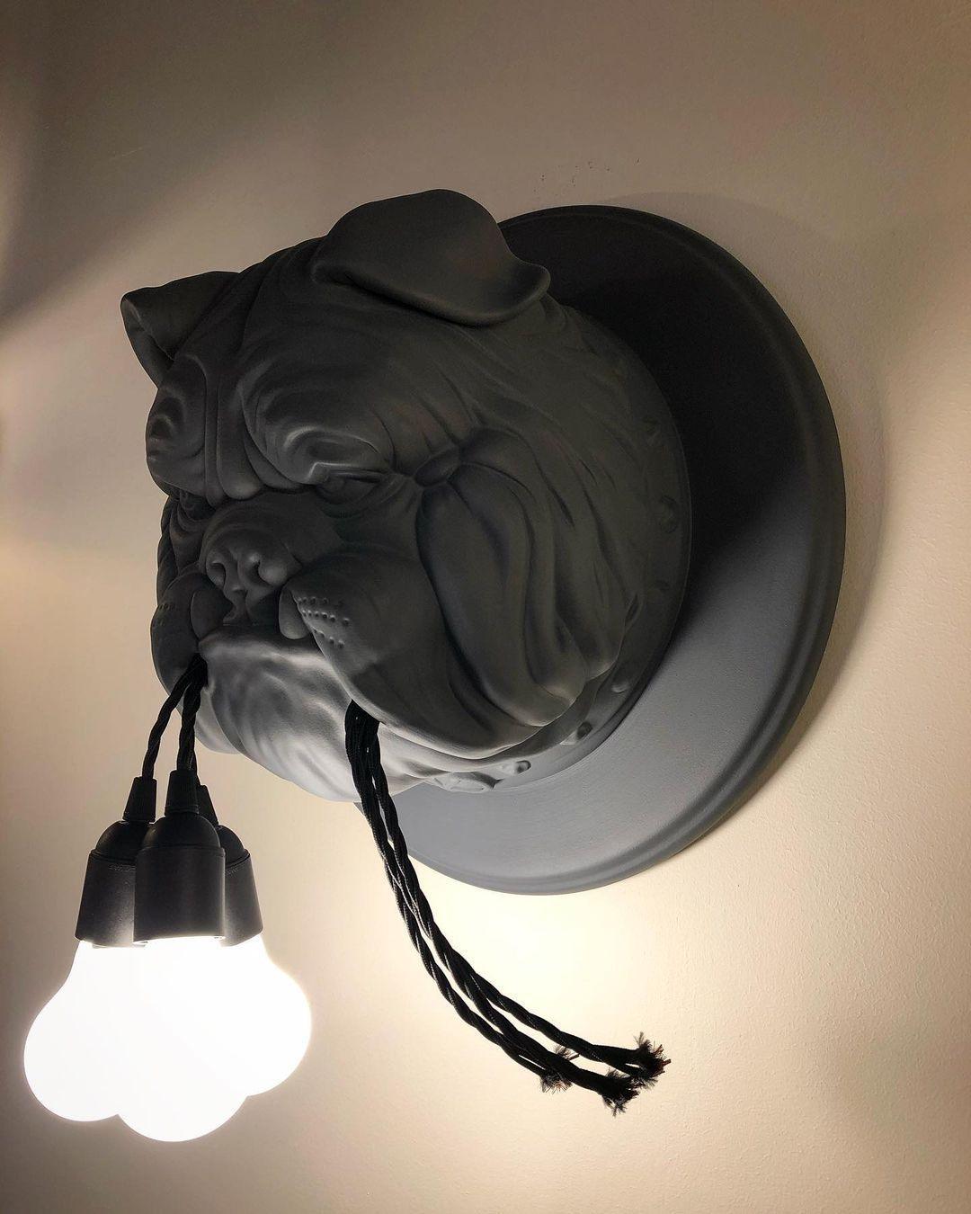 Umeri Wall Lamp Bulldog Sculpture Whimsical