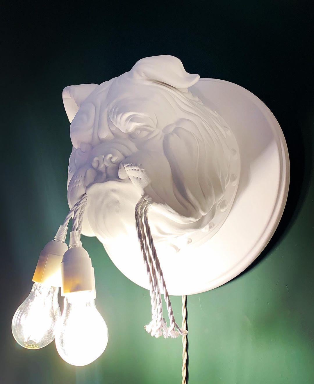 Umeri Wall Lamp Bulldog Sculpture Whimsical