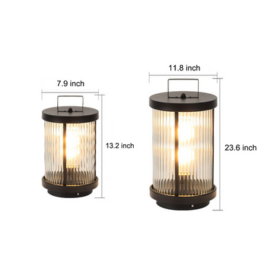 Melissa Striped Cylindrical Portable Glass Outdoor Lanterns