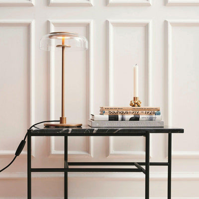 Rinelette Table Lamp Clear Glass Shade Wood Base