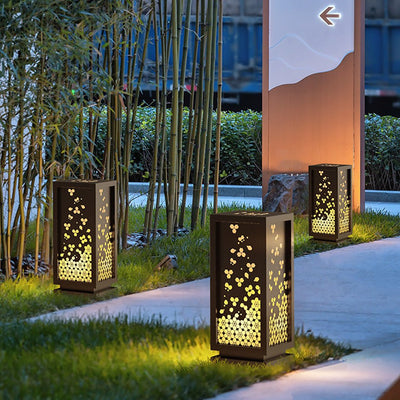 Patience Carved Floral Lampshade Resin Steel Garden Outdoor Light