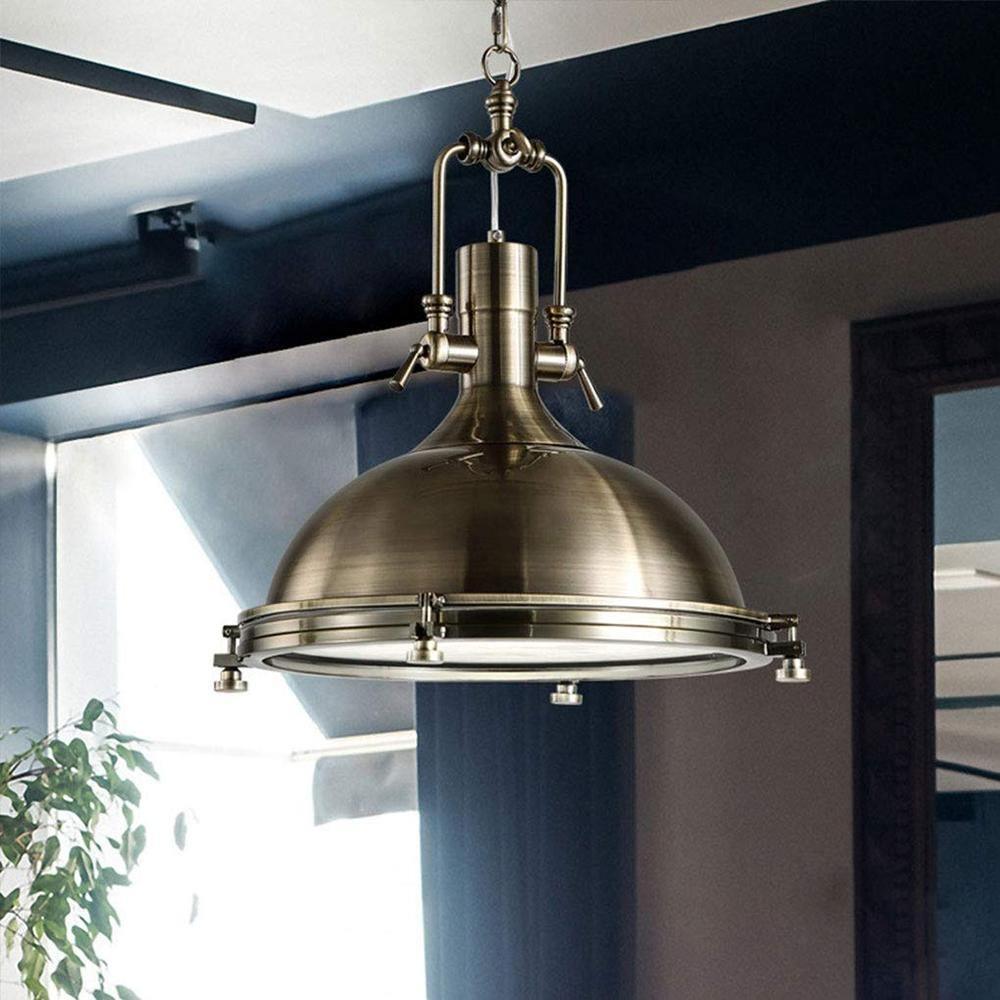Silven Pendant Lamp Brass Ribbed Dome Industrial