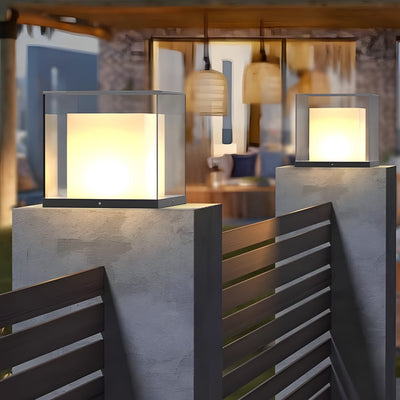 Cheerful Square Gate Minimalist Glass Outdoor Pillar Lights