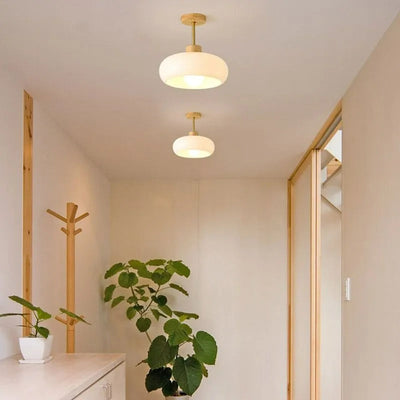 Valentina Flush Mount Ceiling Light Cup Minimalist Wood Glass - Neutral Decor