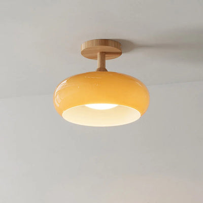 Valentina Flush Mount Ceiling Light Cup Minimalist Wood Glass - Neutral Decor