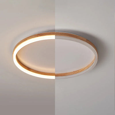 Muto Round Modern Flush Mount Ceiling Light Wood Bedroom - Neutral Decor