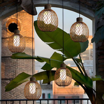 Julianay Rustic Modern Rattan Outdoor Pendant Lantern Lights