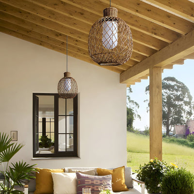 Julianay Rustic Modern Rattan Outdoor Pendant Lantern Lights