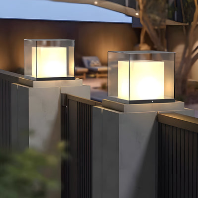 Cheerful Square Gate Minimalist Glass Outdoor Pillar Lights