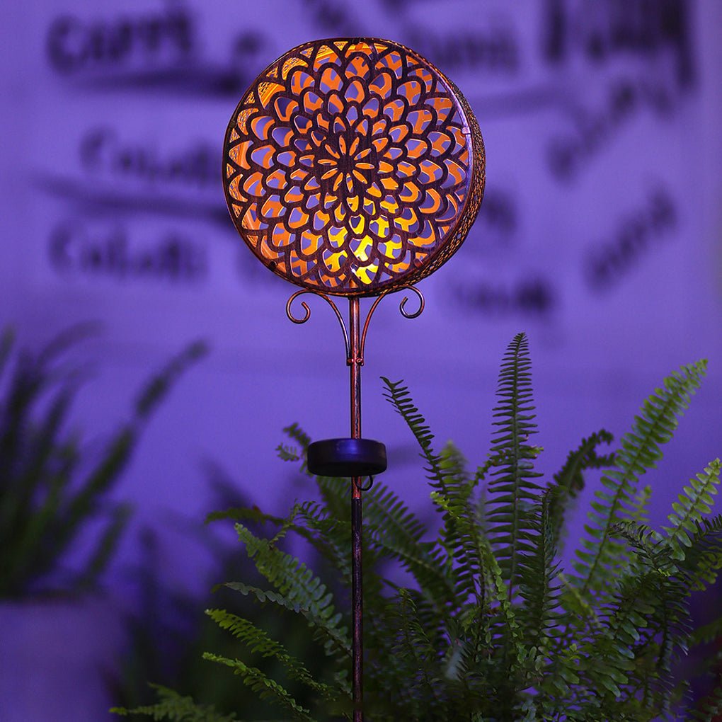 Jaon Round Hollow Solar Flower Iron Outdoor Lights